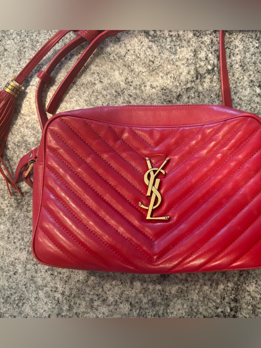 Yves Saint Laurent Red Quilted Leather Crossbody Bag with Tassel